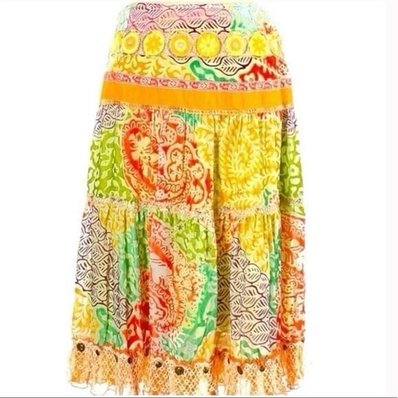 Cynthia Steffe Embroidered Silk Boho Patchwork Skirt Size 2 Festival Ready - Picture 1 of 13